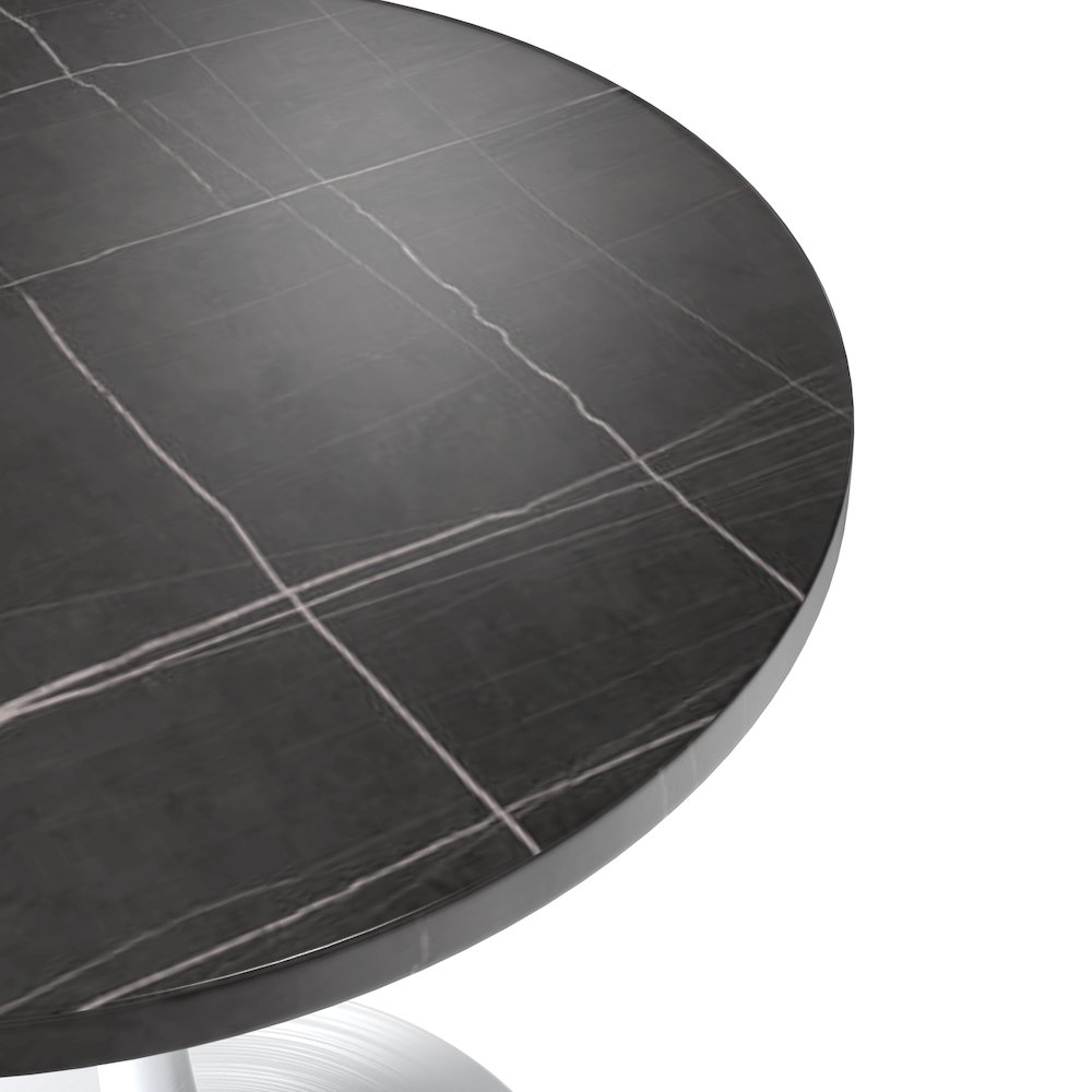 Verve Collection 27 Round Dining Table, White Base with Sintered Stone Black Top. Picture 7