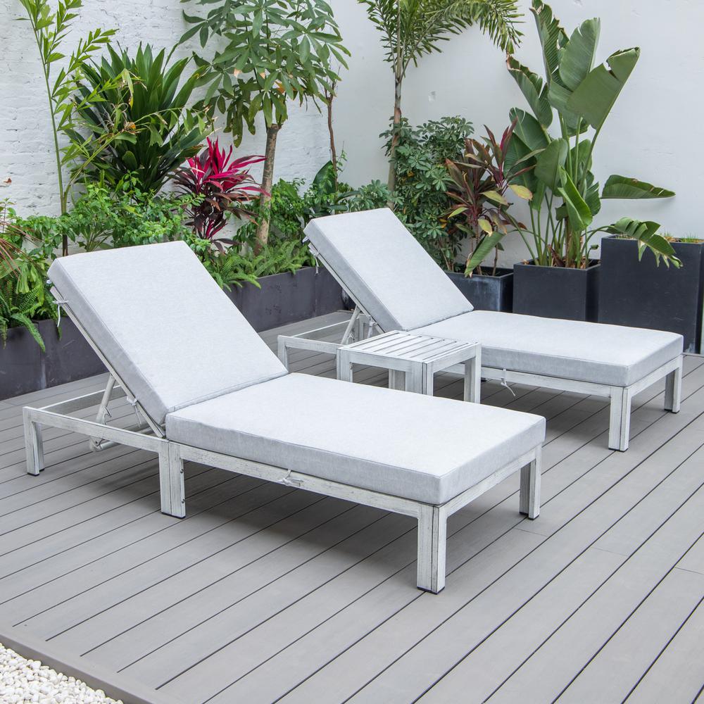 Outdoor Weathered Grey Chaise Lounge Chair Set of 2 With Side Table & Cushions. Picture 2