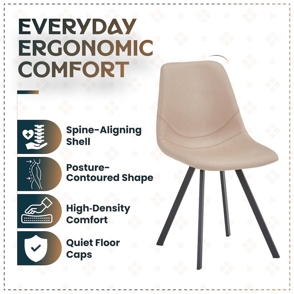 Markly Modern Leather Dining Chair With Metal Legs in Taupe. Picture 14