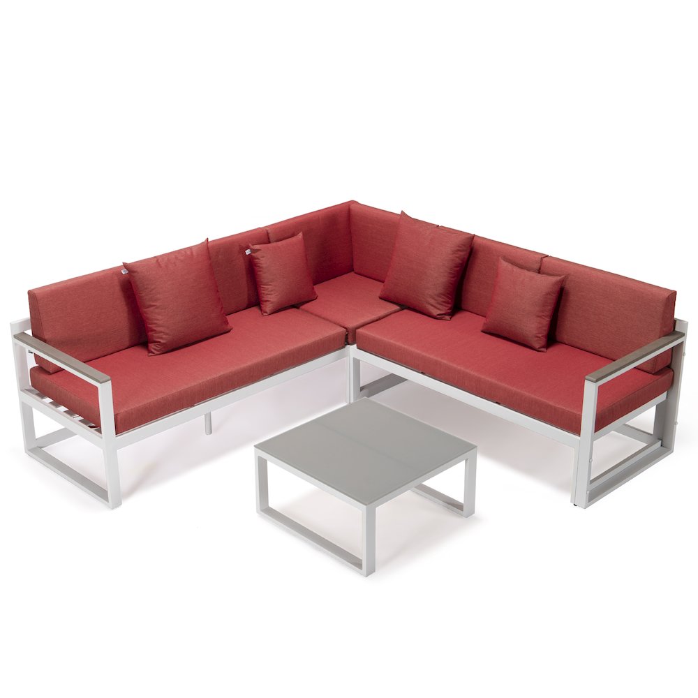 Chelsea White Sectional With Adjustable Headrest & Coffee Table With Cushions. Picture 1