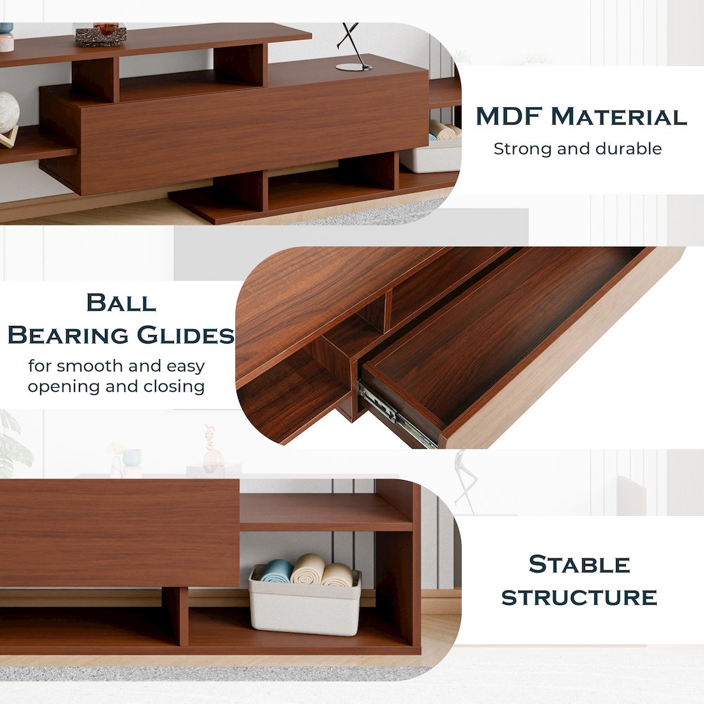 Surrey Modern TV Stand with MDF Shelves and Bookcase in Walnut. Picture 4