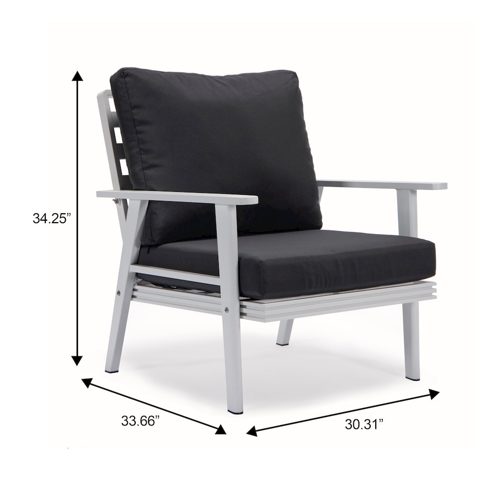 Walbrooke Outdoor Patio White Aluminum Armchairs With Cushions Set in Charcoal. Picture 6