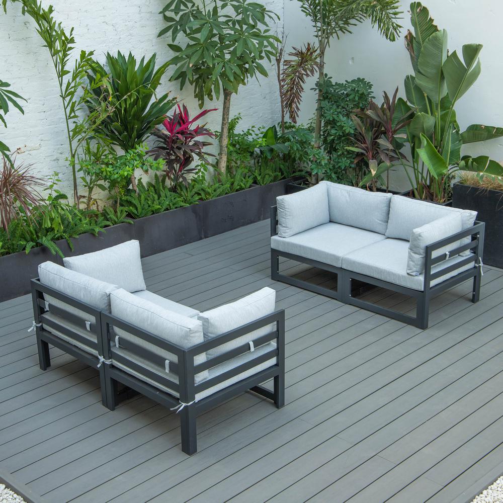 LeisureMod Chelsea 4-Piece Sectional Loveseat Set with Cushions, Light Grey. Picture 1