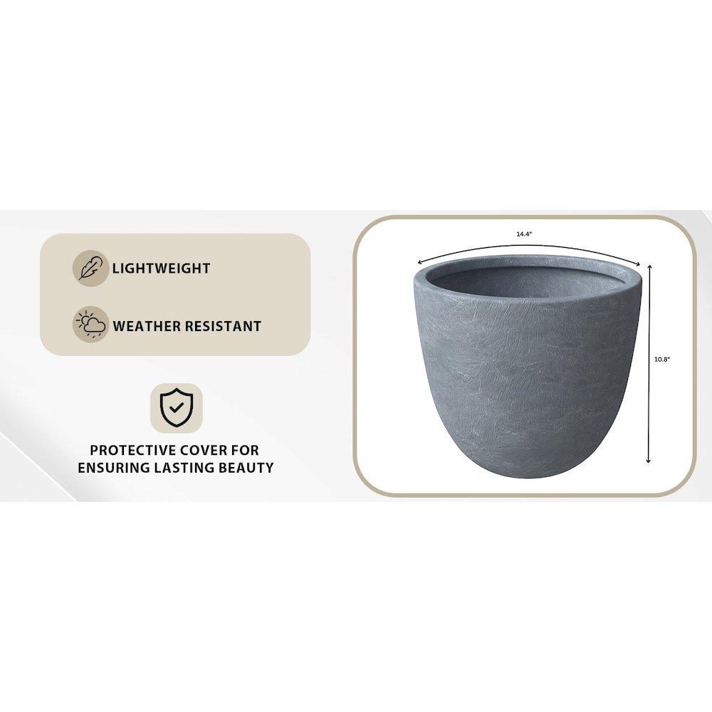 Dahlia Series Poly Stone Planter in Aged Concrete 14.4 Dia, 10.8 High. Picture 8