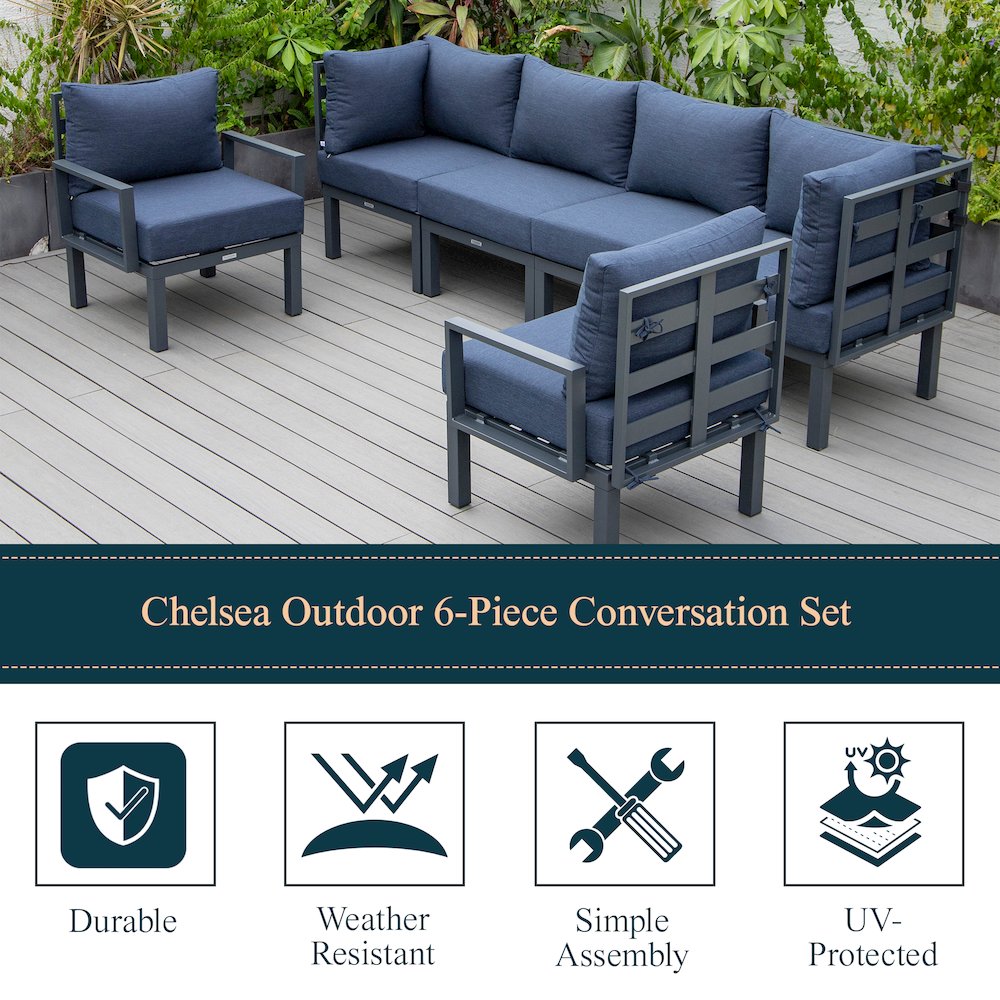 Chelsea 6-Piece Patio Sectional Black Aluminum With Cushions. Picture 32