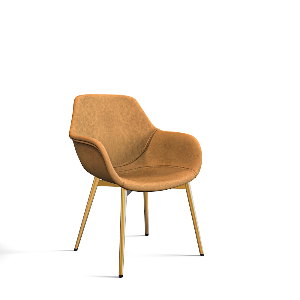 Markley Modern Leather Dining Arm Chair With Gold Metal Legs. Picture 18