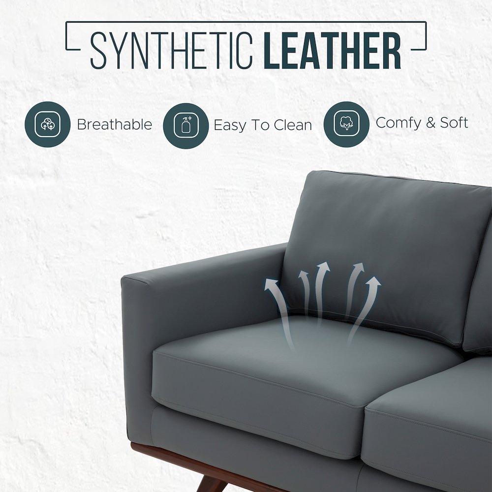 Chester Modern Leather Sofa With Birch Wood Base. Picture 3