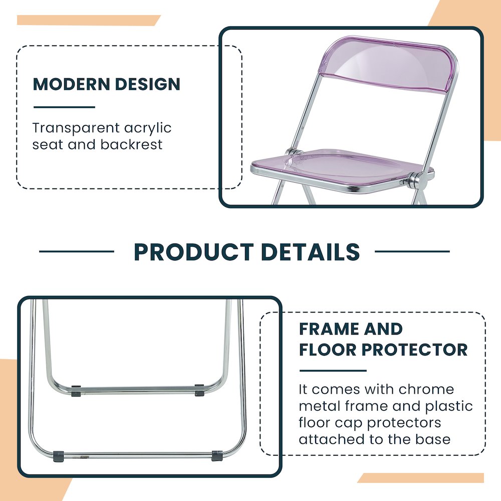 Lawrence Acrylic Folding Chair With Metal Frame. Picture 5