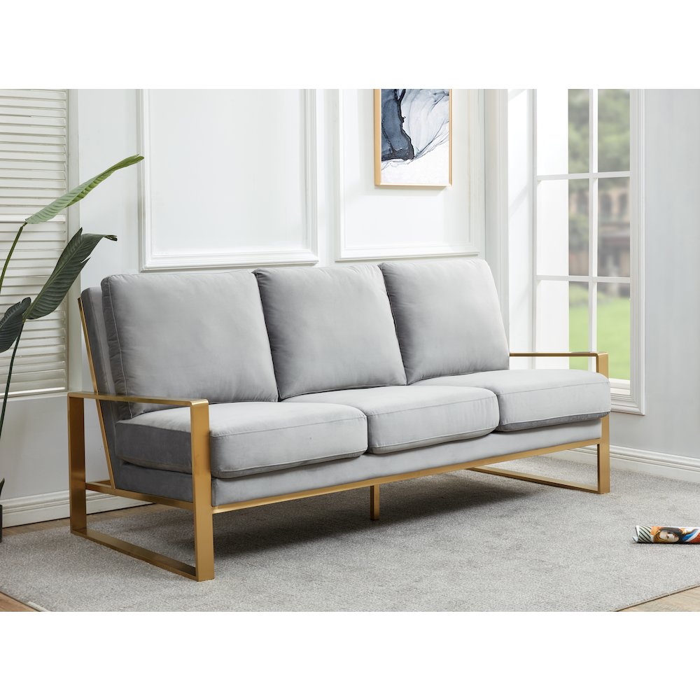 Jefferson Contemporary Modern Design Velvet Sofa With Gold Frame.. Picture 2