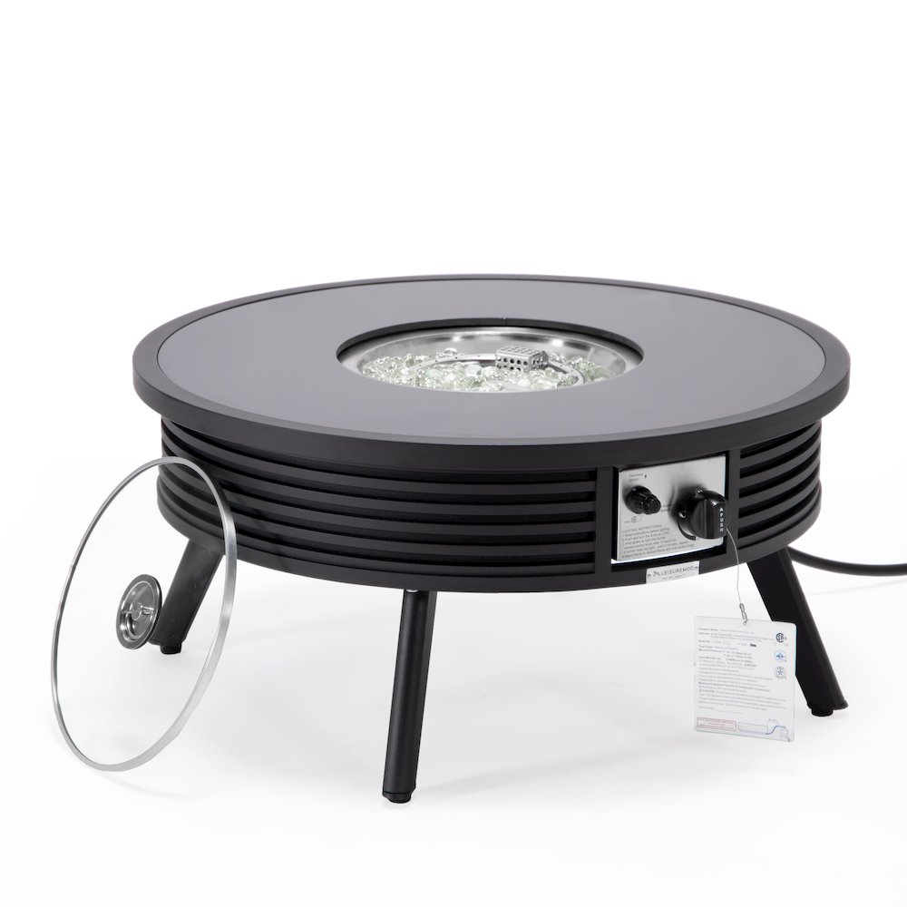 Walbrooke Outdoor Patio Aluminum Round Slats Design Fire Pit Side Table. Picture 3