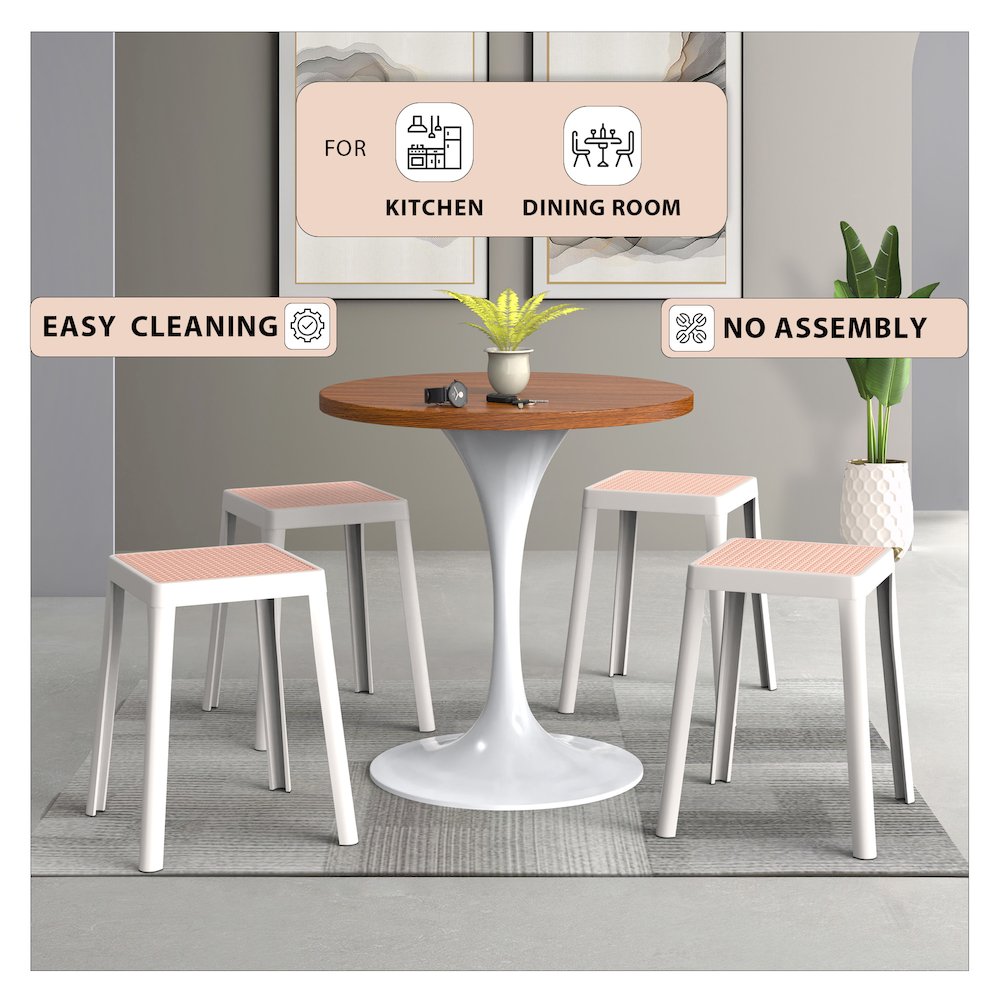 Tresse Series Stackable Poly Stool With Wicker Top 12 in White. Picture 10