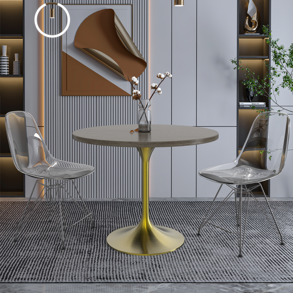 Verve 36" Round Dining Table, Brushed Gold Base with Dark Maple MDF Top. Picture 7