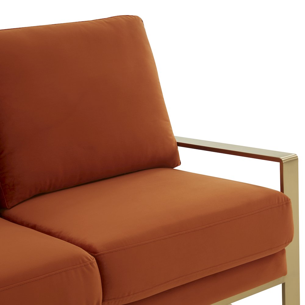 Jefferson Contemporary Modern Velvet Loveseat With Gold Frame. Picture 6