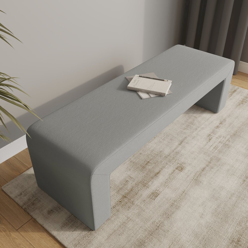 Vint Collection Modern 63" Bench In Light Grey Velvet. Picture 8