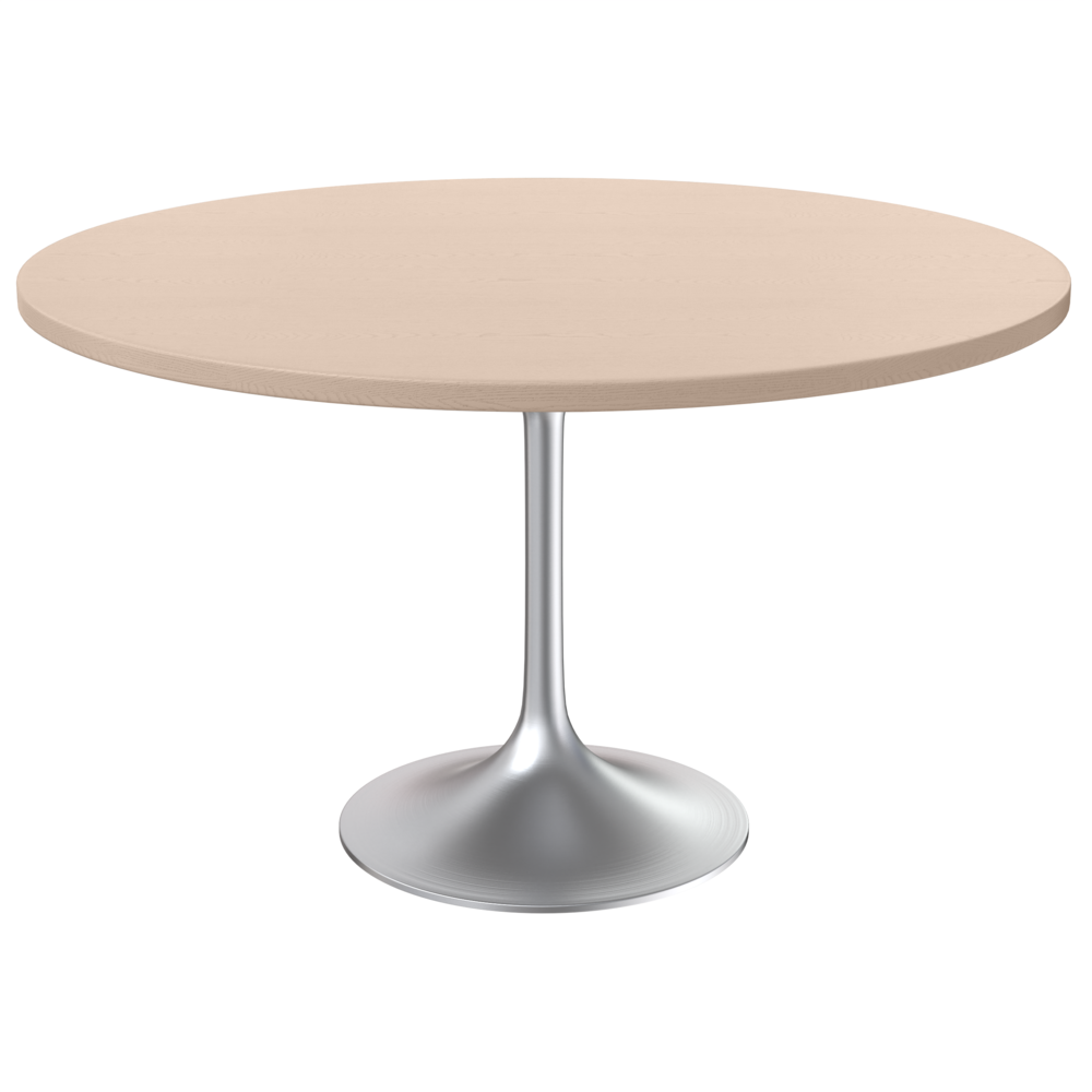 48" Round Dining Table, Brushed Chrome Base with Light Natural Wood MDF Top. Picture 1