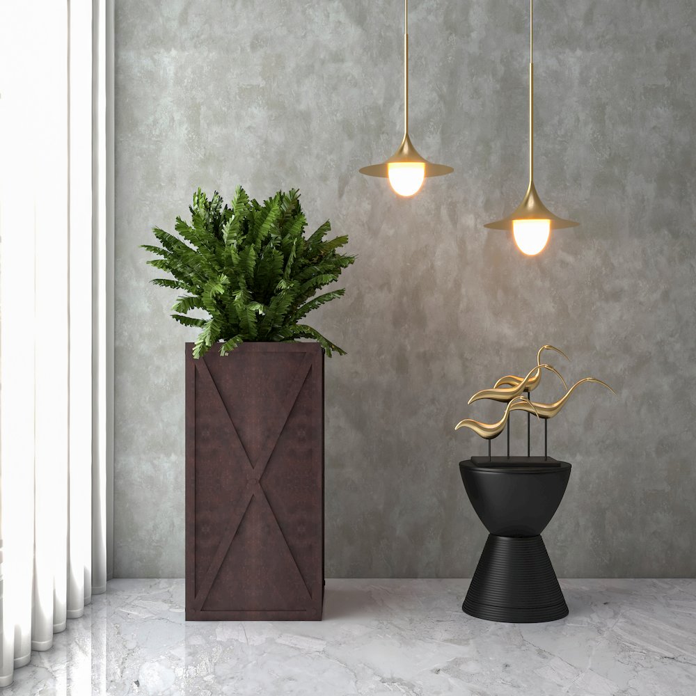 Papyrus Series Rectangle Fiber Stone Planter in Brown 14.2 x 14.2, 29 High. Picture 5