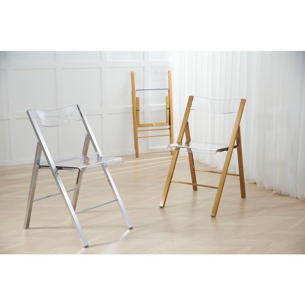 Folding Chair in Brushed Gold Finish with Stainless Steel Frame for Kitchen (set of 2). Picture 6