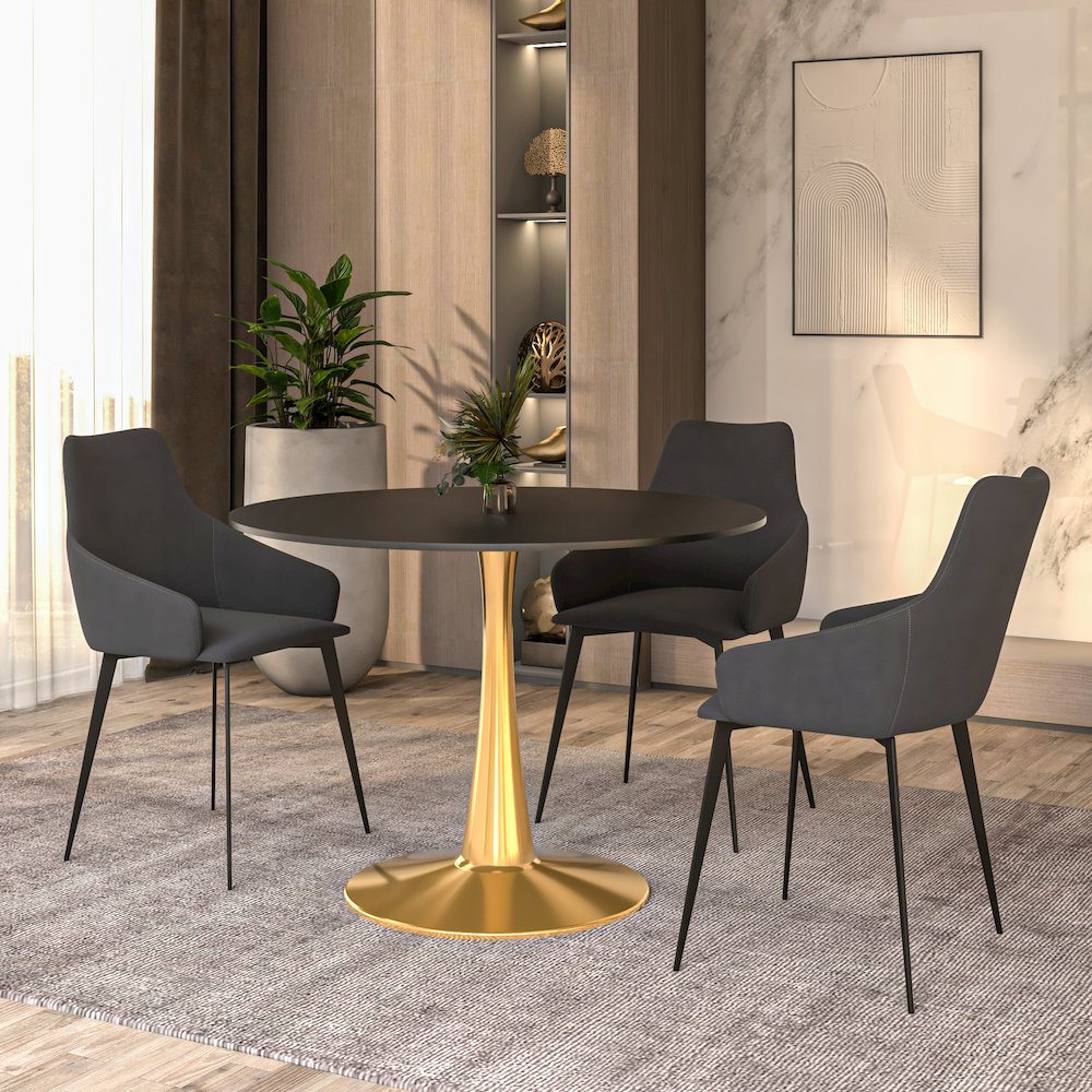 Bristol 40" round dining table Gold Base With Black Top. Picture 6
