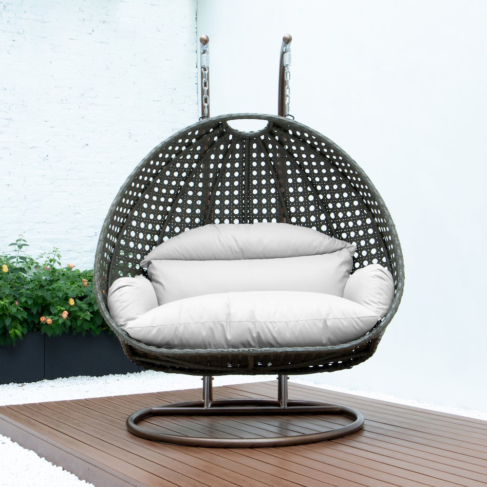 Beige Wicker Hanging 2 person Egg Swing Chair. Picture 4