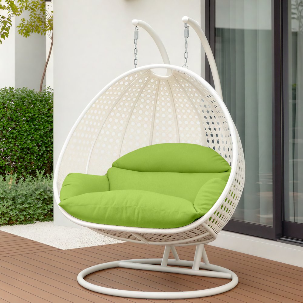 White Wicker Hanging 2 person Egg Swing Chair. Picture 11