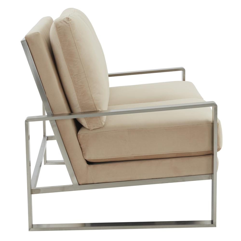 Leisuremod Jefferson Contemporary Modern Velvet Loveseat With Silver Frame, Beige. Picture 3