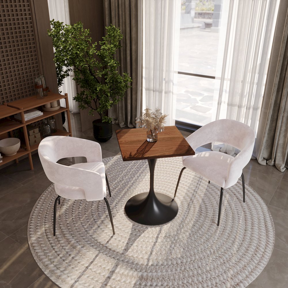 Verve Collection 24 Square Dining Table, Black Base with Cognac Brown MDF Top. Picture 7