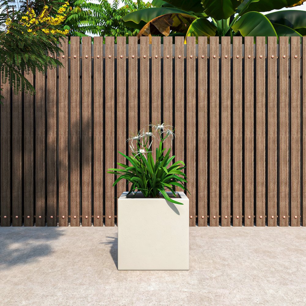 Fern Series Poly Stone Planter 15" Cube in White. Picture 3