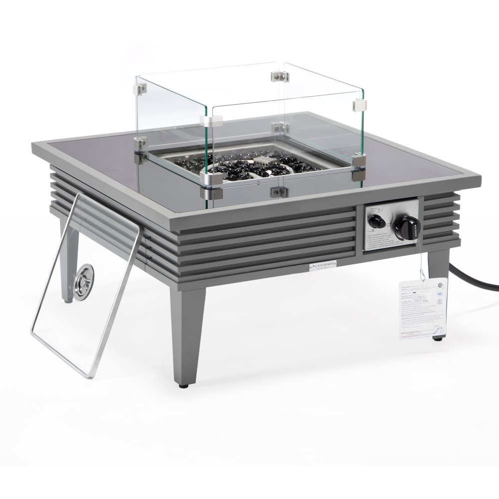 Walbrooke Patio Square Fire Pit and Tank Holder with Slats Design in Grey. Picture 7