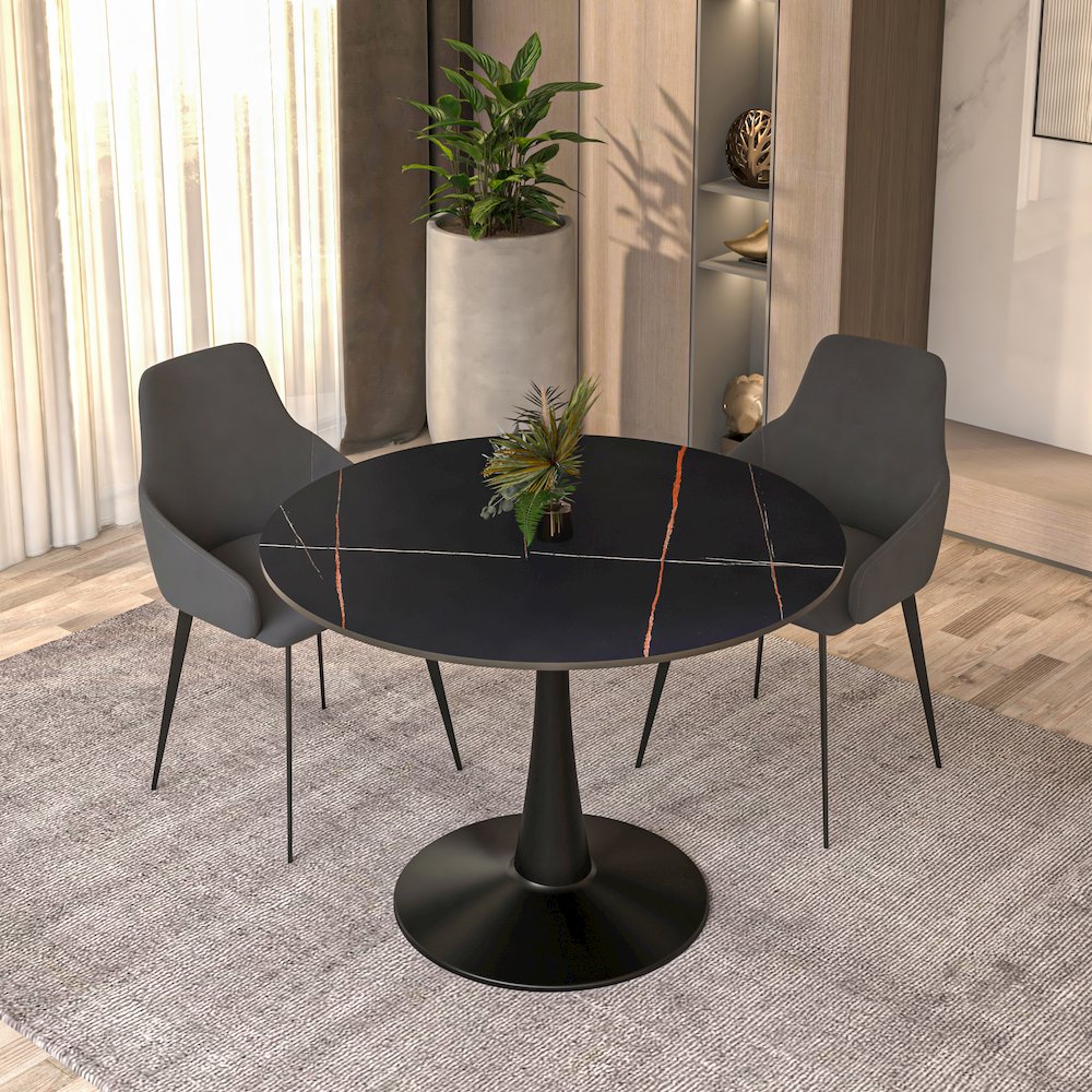 Bristol 40" round dining table Black base with Black Sintered stone Top. Picture 11