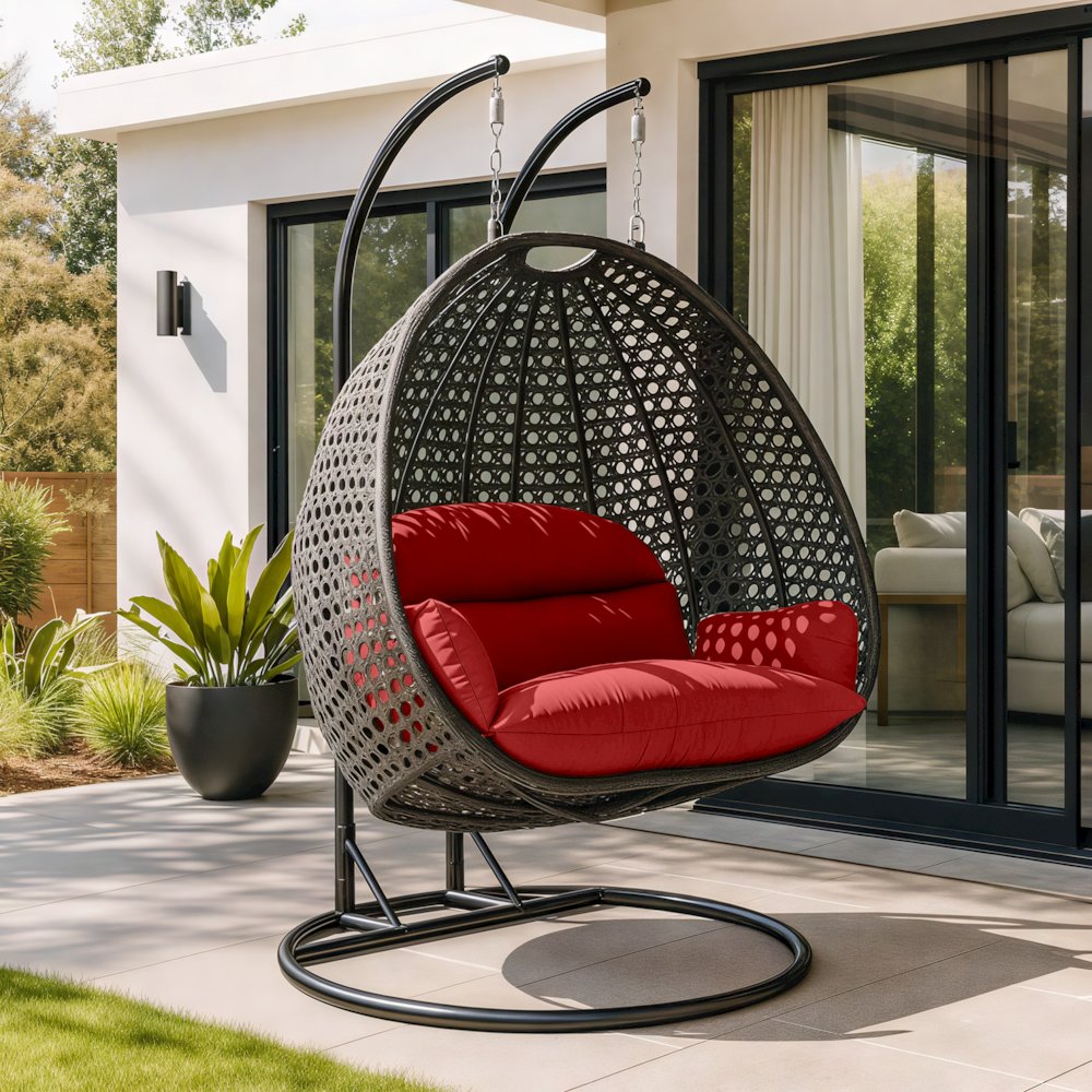 Charcoal Wicker Hanging 2 person Egg Swing Chair. Picture 11