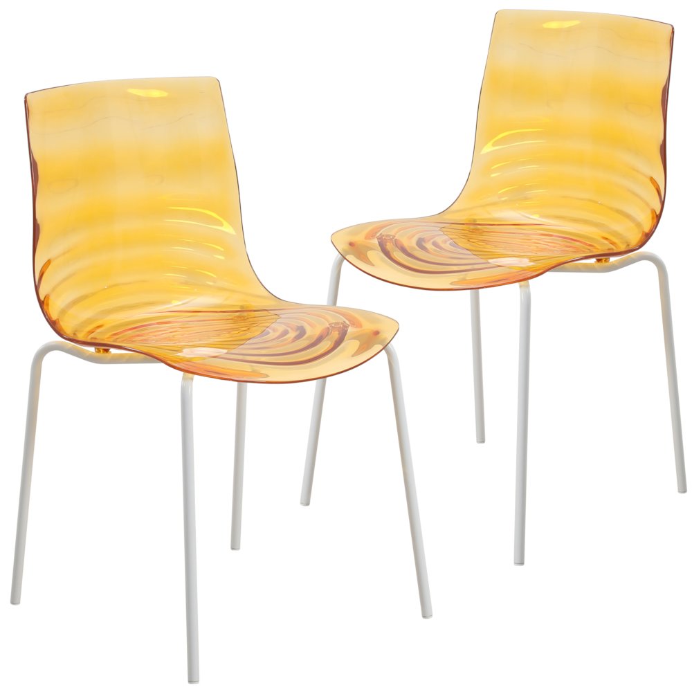 Astor Water Ripple Design Dining Chair in White Base Orange Seat Set of 2. Picture 10
