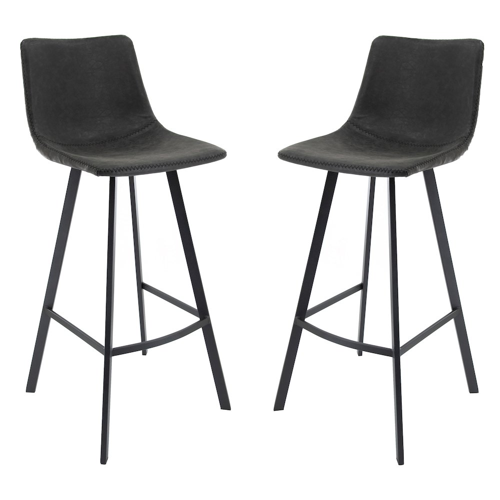 Elland Modern Upholstered Leather Bar Stool With Iron Legs & Footrest Set of 2. Picture 1