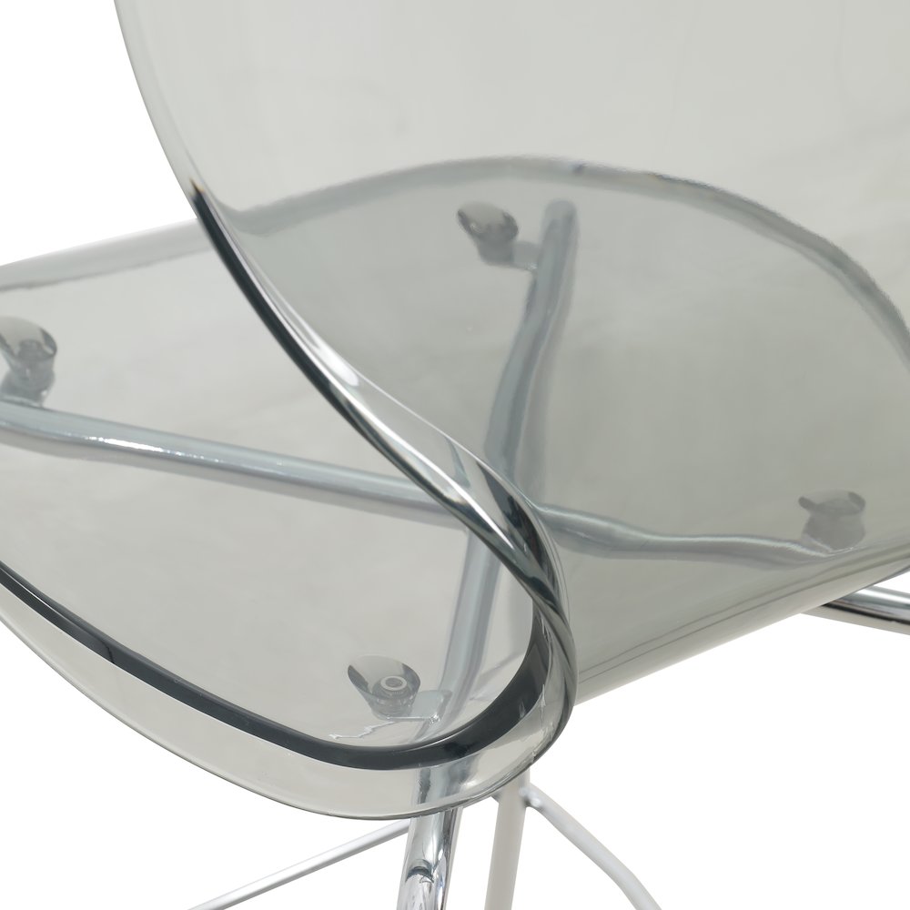 Oyster Acrylic Barstool with Steel Frame in Chrome Finish in Smoke. Picture 10