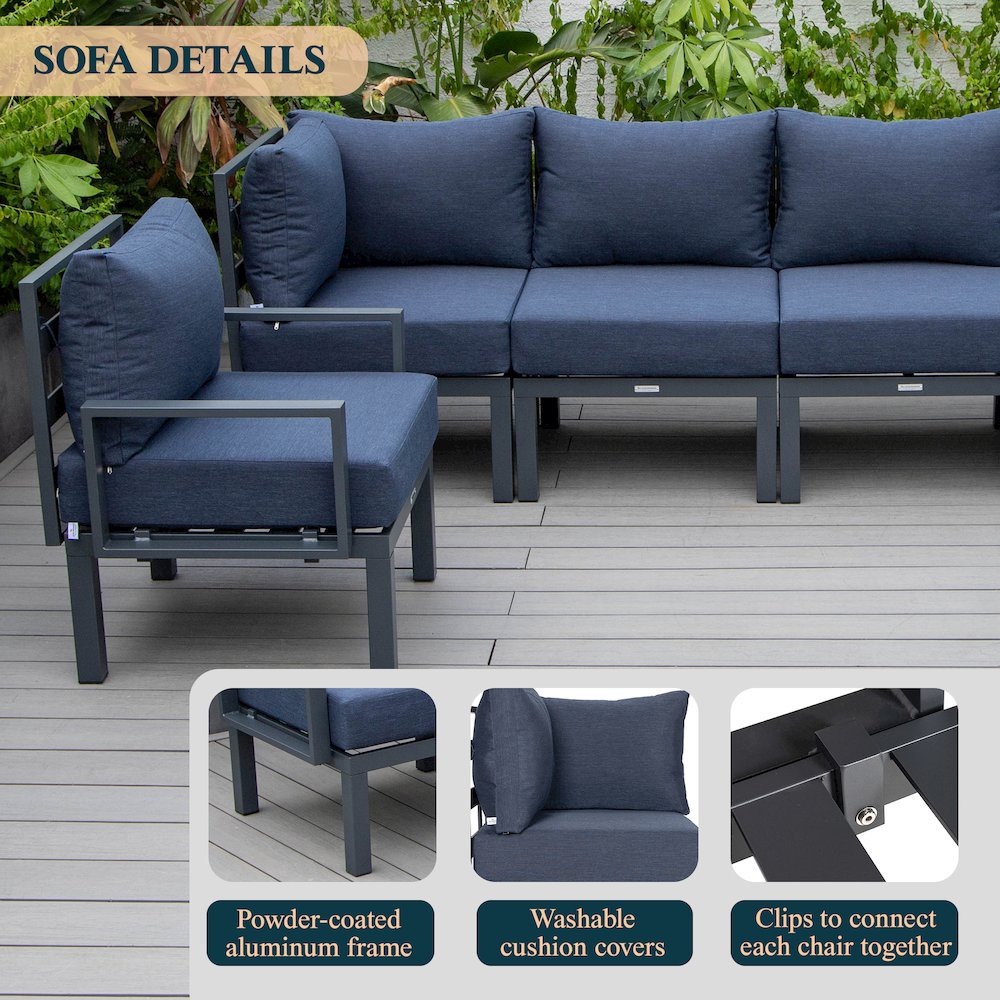 Chelsea 6-Piece Patio Sectional Black Aluminum With Cushions. Picture 34