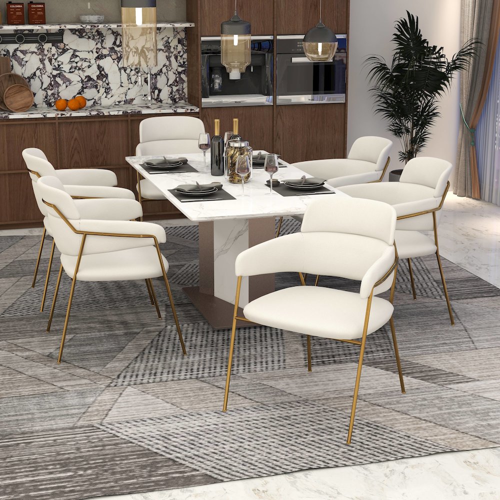 Axis Collection Modern Gold Dining Chair in White - Set of 2. Picture 10