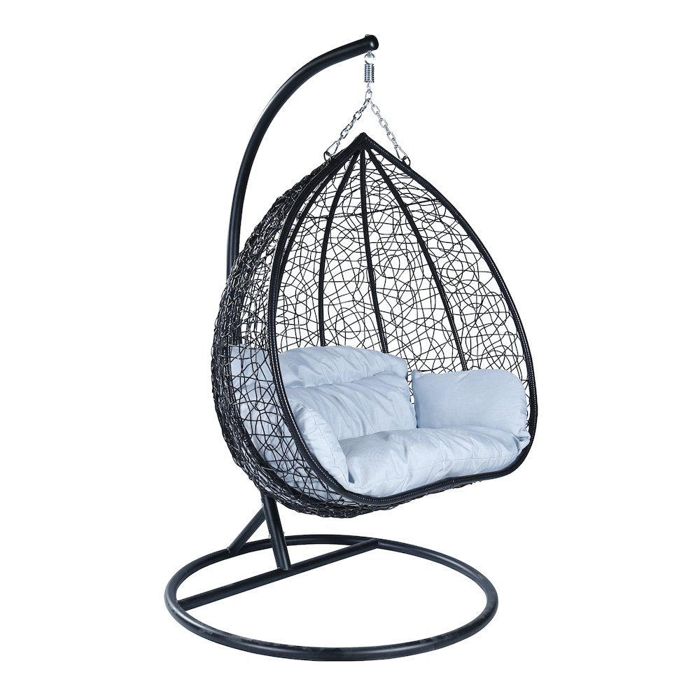 Modern Outdoor Swing Chair Black Frame with Light Grey Cushions. Picture 1