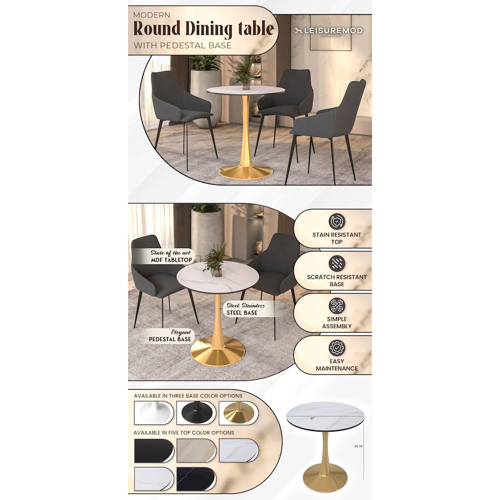 Bristol 27" round dining table Gold Base With White Top. Picture 22