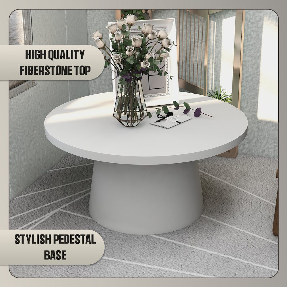 Dune Collection Fiberglass Outdoor Coffee Table In White. Picture 18