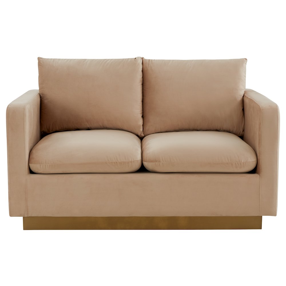 Nervo Modern Mid-Century Upholstered Velvet Loveseat with Gold Frame. Picture 4