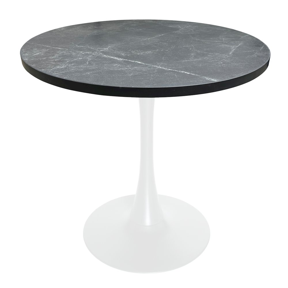 Bristol Dining table, White Base with 36" Round Marbleized Black MDF top. Picture 2