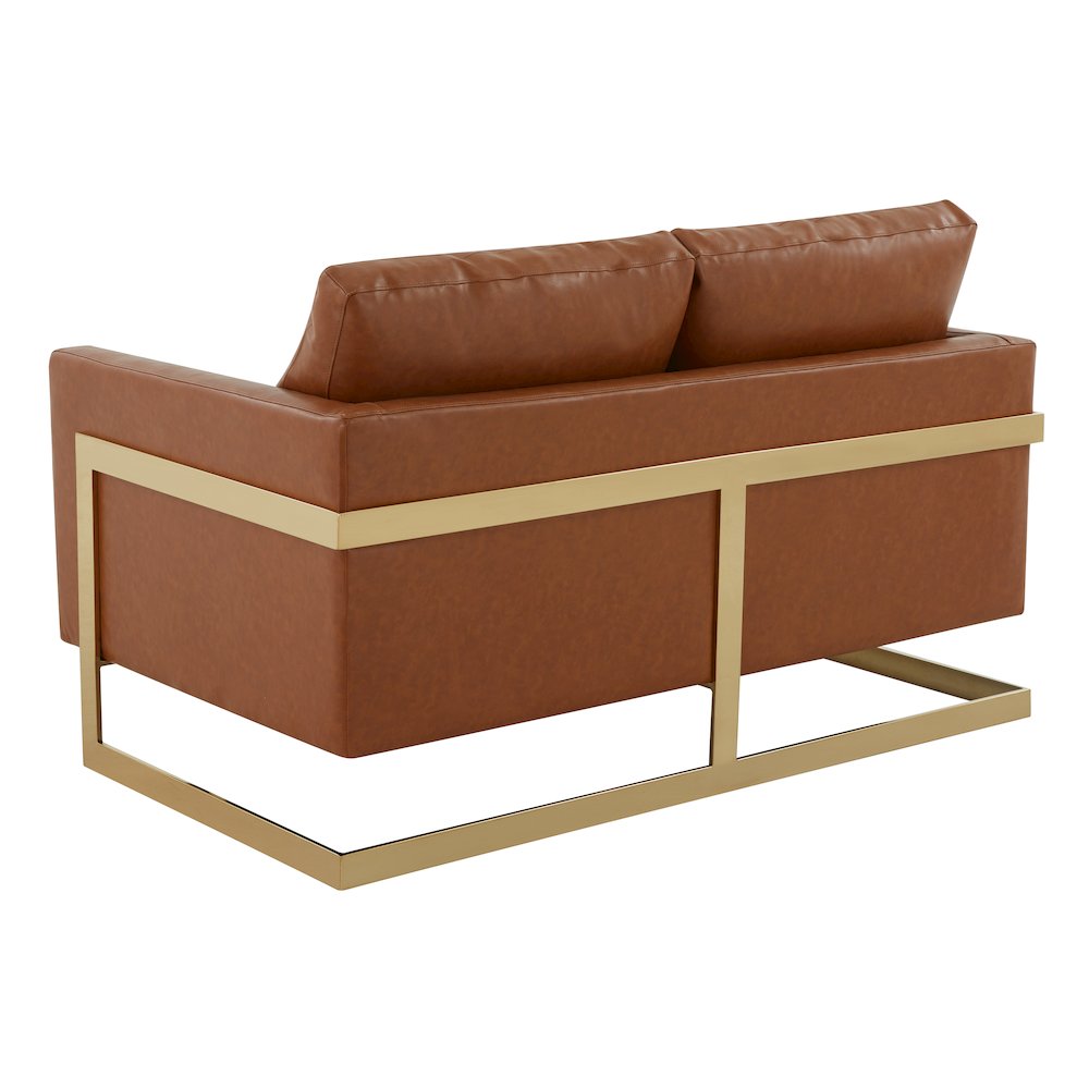 Lincoln Modern Mid-Century Upholstered Leather Loveseat with Gold Frame. Picture 8