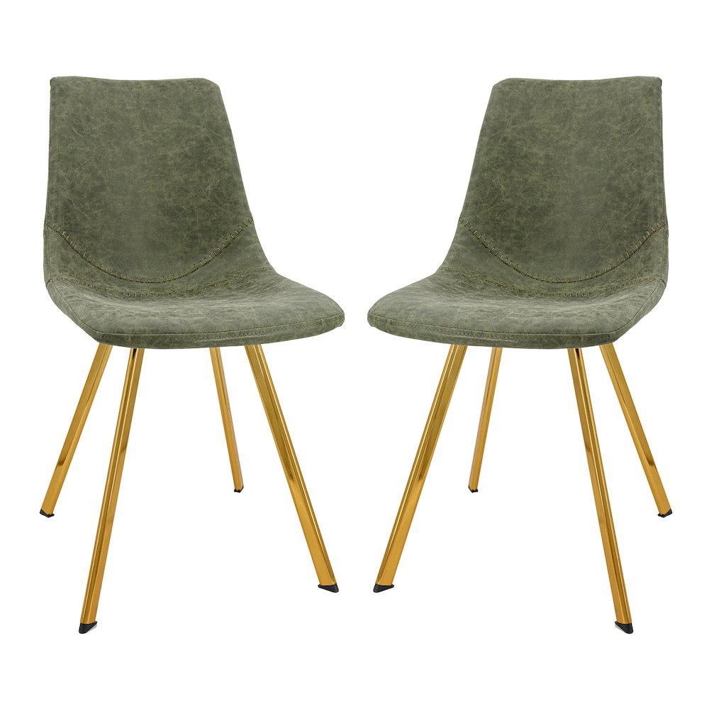 Markley Modern Leather Dining Chair With Gold Legs Set of 2. Picture 1