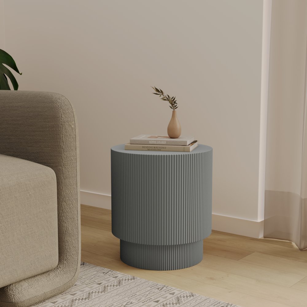 Eden Collection Fiberglass Outdoor Side Table in Light Grey. Picture 3