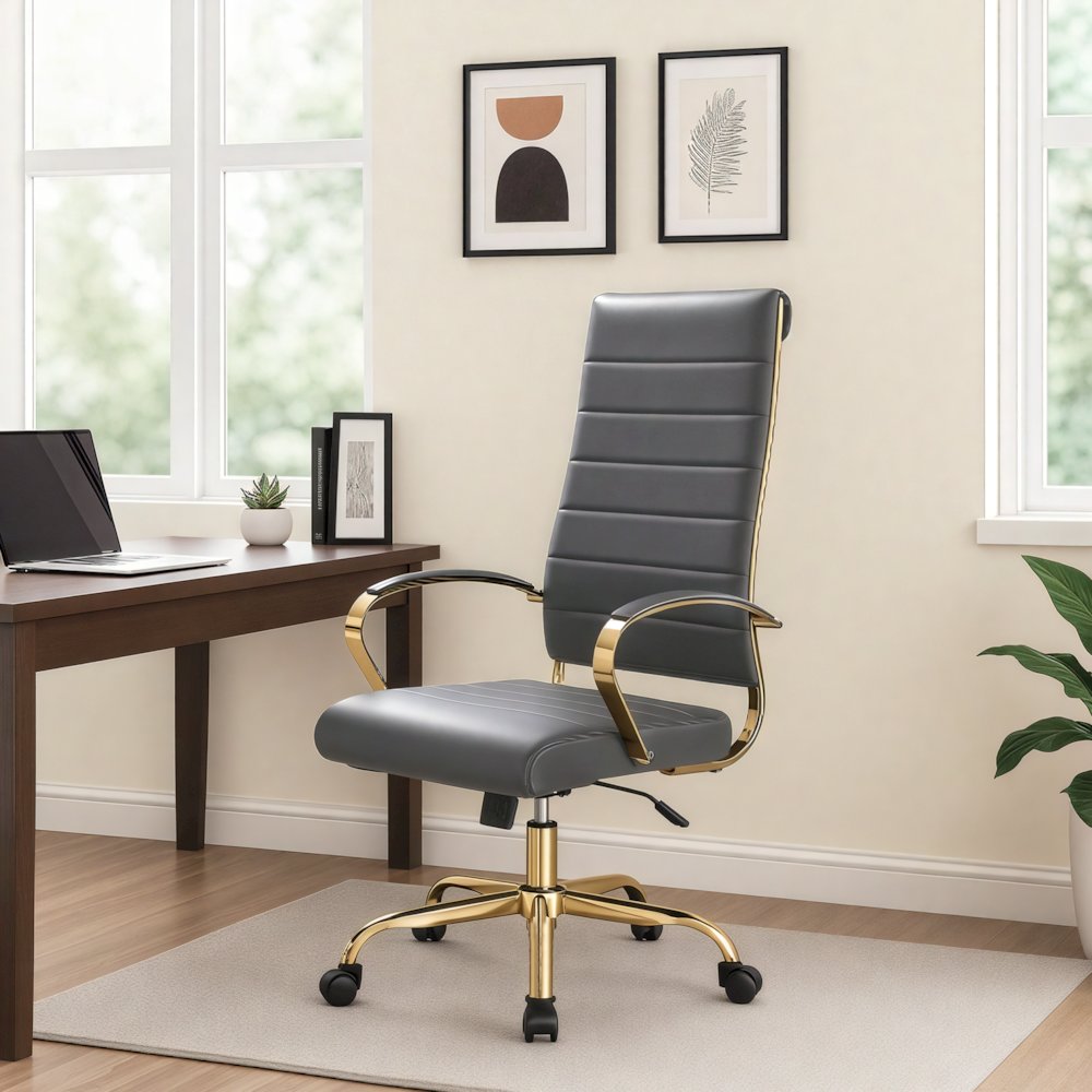 Benmar High-Back Leather Office Chair With Gold Frame. Picture 14