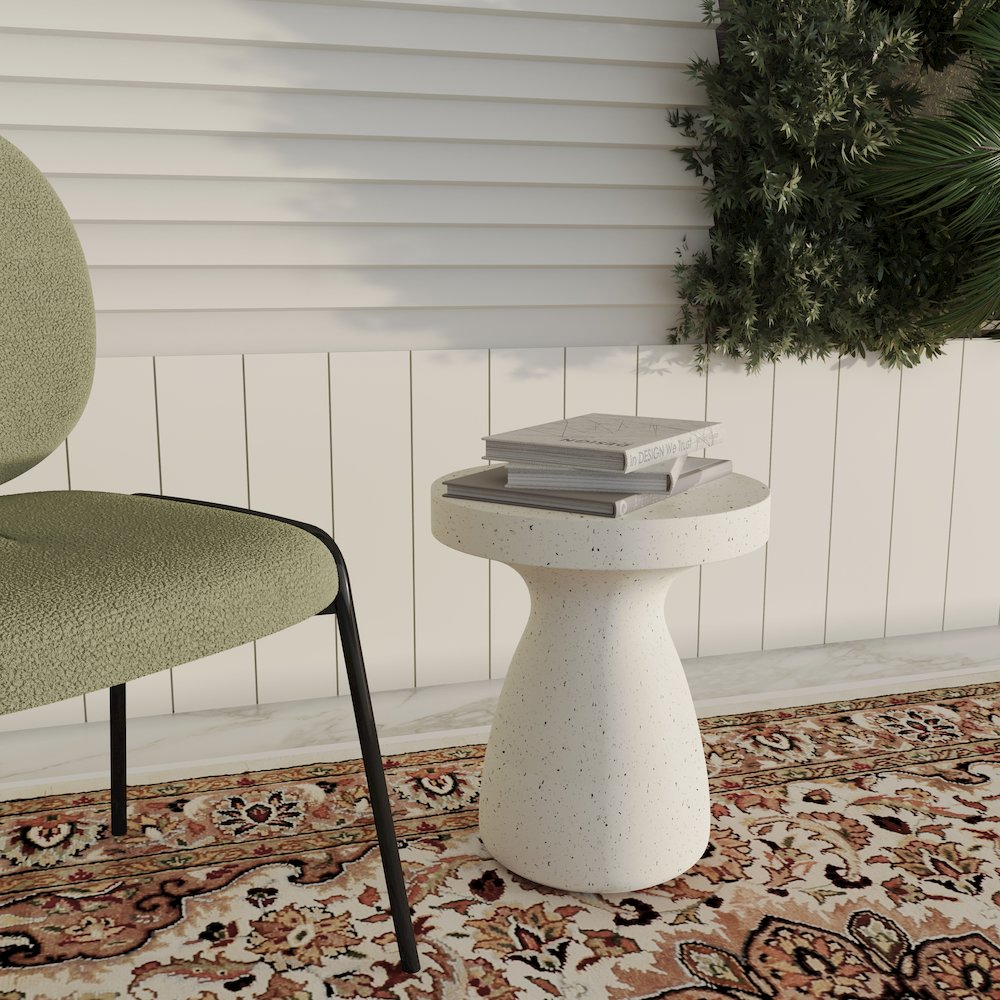 Modern Side End Table Wisp Series In Terrazzo White. Picture 7