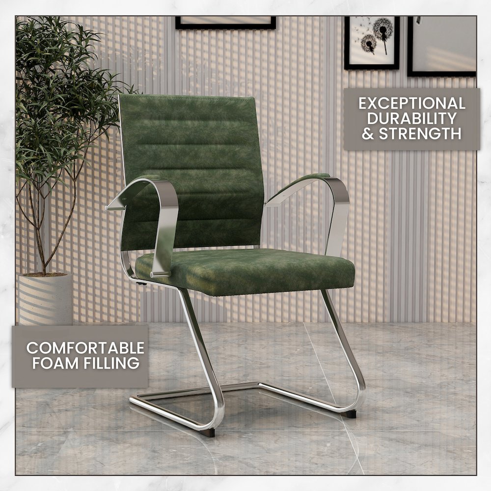 Benmar Home Leather Guest Office Chair in Green. Picture 8