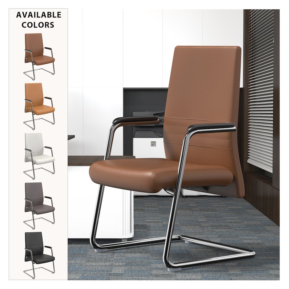 Aleen Series Guest Office Chair In Dark Brown Leather. Picture 4
