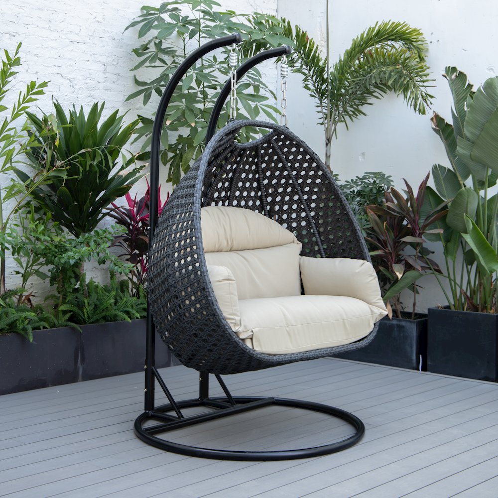 Mendoza Charcoal Wicker Hanging 2 person Egg Swing Chair. Picture 1