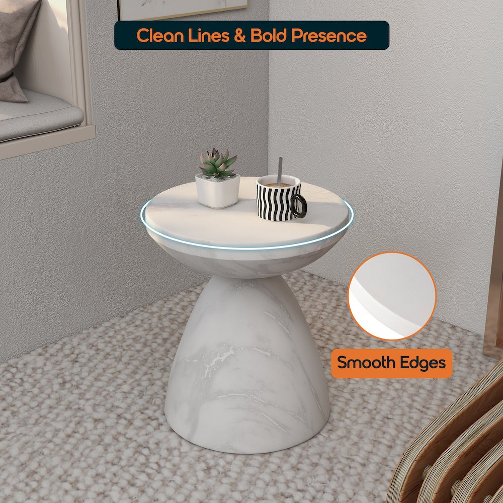 Dune Collection Fiberglass Outdoor Side Table in Marble White. Picture 13