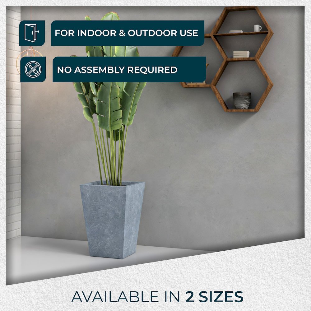 Serene Series Poly Stone Square Planter in Aged Concrete 14x14, 21 High. Picture 9